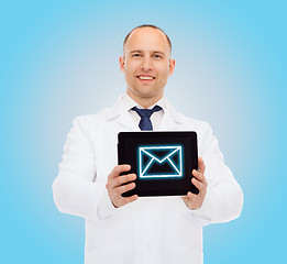 Image showing smiling male doctor with tablet pc