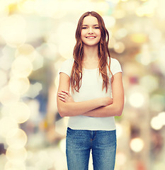 Image showing smiling teenager in blank white t-shirt