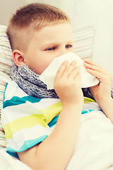 Image showing ill boy with flu at home