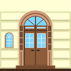 Image showing Flat vector illustration of commerce building facade door
