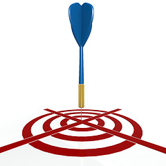 Image showing Dart board with blue dart