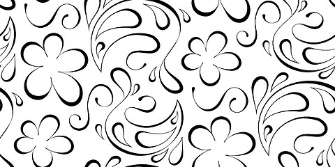 Image showing floral seamless background. Black pattern on a white background