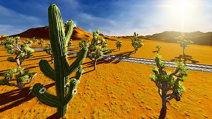 Image showing Joshua trees and railroad