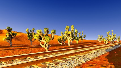 Image showing Joshua trees and railroad