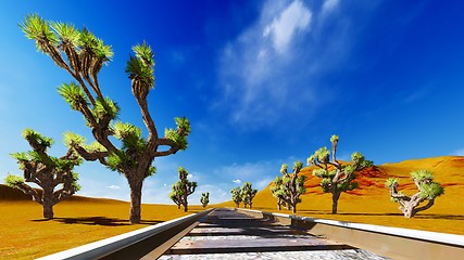 Image showing Joshua trees and railroad