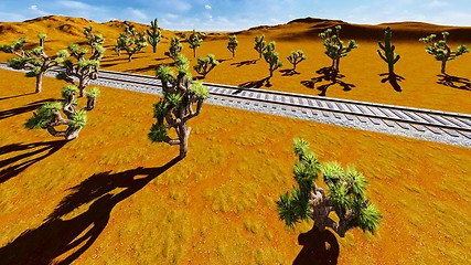 Image showing Joshua trees and railroad