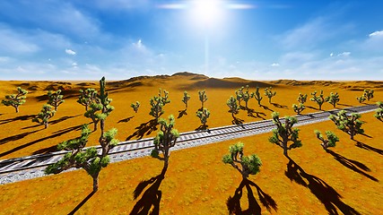 Image showing Joshua trees and railroad