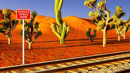 Image showing Joshua trees and railroad