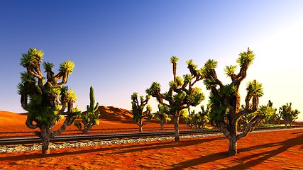 Image showing Joshua trees and railroad