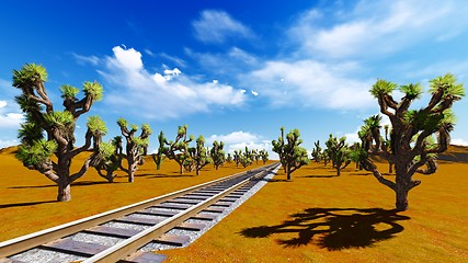 Image showing Joshua trees and railroad