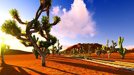 Image showing Joshua trees and railroad