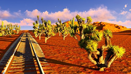 Image showing Joshua trees and railroad