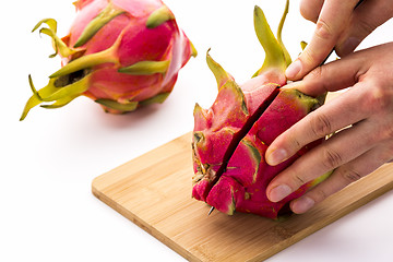 Image showing Close-up Of A First Cut Through A Dragon Fruit