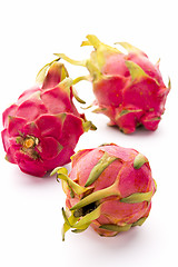 Image showing Three Whole Dragonfruits On White Background