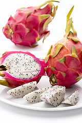 Image showing Closeup Of Red-Skinned Pitaya And Its Creamy Pulp