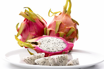 Image showing Closeup On Fruit Flesh Of The Dragonfruit On A Plate