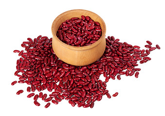 Image showing Red haricot in wooden bowl