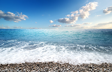 Image showing Sea and pebble beach