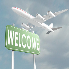 Image showing Welcome sign with airplane