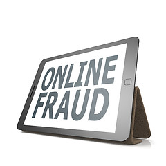 Image showing Tablet with online fraud word