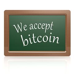 Image showing We accept bitcoin black board