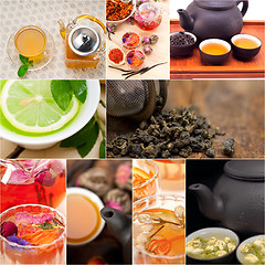 Image showing collection of different herbal tea infusion collage