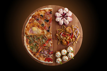 Image showing pizza and sushi f