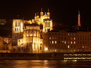 Image showing The Notre Dame de Fourviere basilica and the St. Jean cathedral,