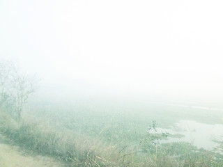 Image showing Day winter sun in the village pond landscape