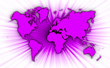 Image showing Map of world with starburst on background