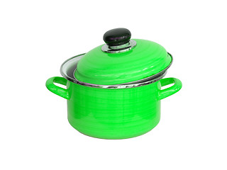 Image showing Old green metal cooking pot 