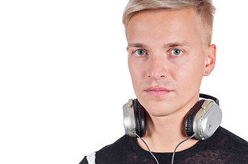 Image showing Closeup portrait of man with headphones 