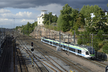 Image showing HELSINKI, FINLAND – AUGUST 15, 2014: Railway junction at the c