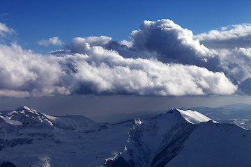 Image showing Winter mountains in nice evening and sunlight clouds