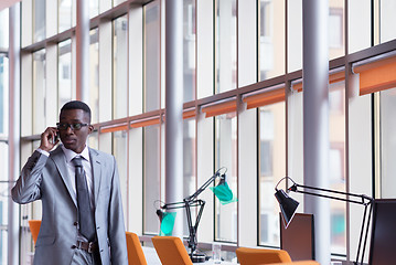 Image showing African American businessman talk by phone