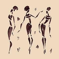 Image showing Figures of african dancers. Hand drawn Illustration.