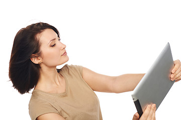 Image showing Female taking selfie with digital tablet