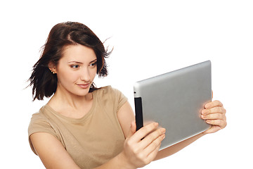 Image showing Female taking selfie with digital tablet