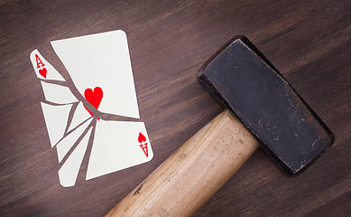Image showing Hammer with a broken card, ace of hearts