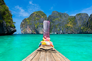 Image showing Wooden boad in Maya bay, Thailand.