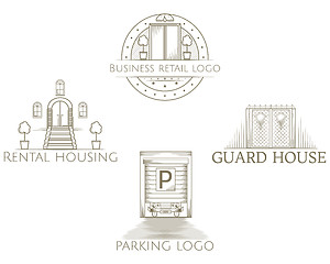 Image showing Set of vector illustrations of vintage entrance icon with text