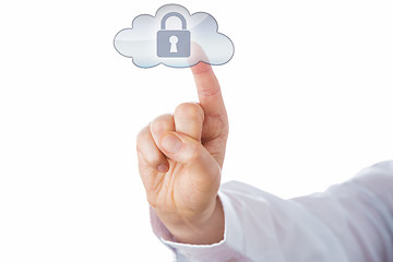 Image showing Index Finger Touching Lock Icon In Cloud Button