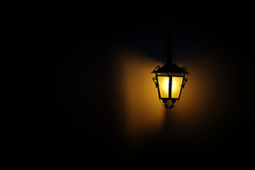 Image showing Lit Classic Lamp Post
