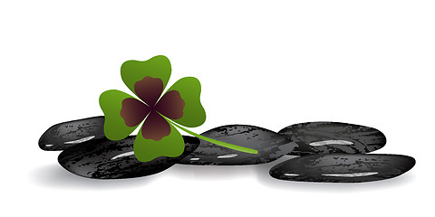 Image showing shamrock leaf on black stones