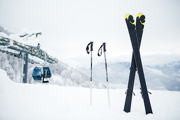 Image showing Ski equipment in the snow