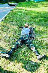 Image showing Young man took aim with air gun