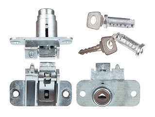 Image showing Car's trunk lock with a key. View from different angles