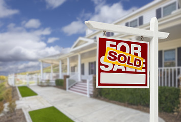 Image showing Sold Home For Sale Real Estate Sign and House