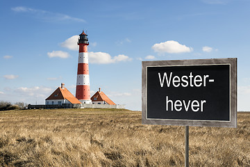 Image showing Lighthouse Westerhever with chalkboard