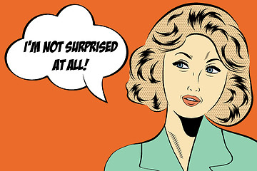 Image showing pop art cute retro woman in comics style with message